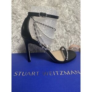 Stuart Weitzman Nudist Crystal Embellish Pearl Drop Heels Black 5